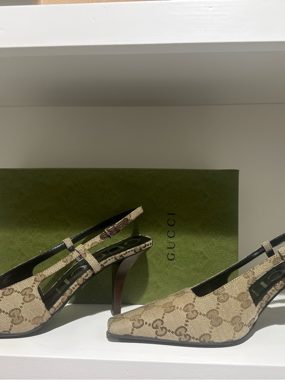 Gucci Beige/Brown GG Canvas Slingback Heels